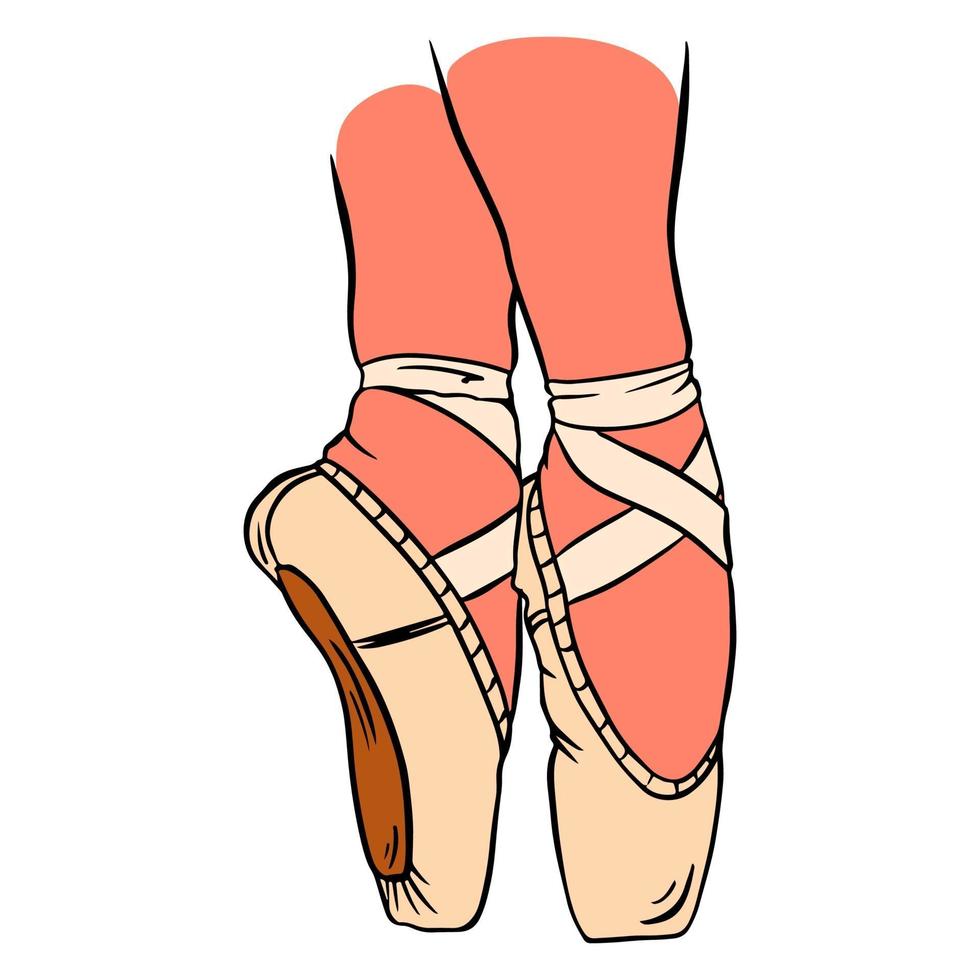 ballet pointe-schoenen. roze pointe-schoenen op het been. vector