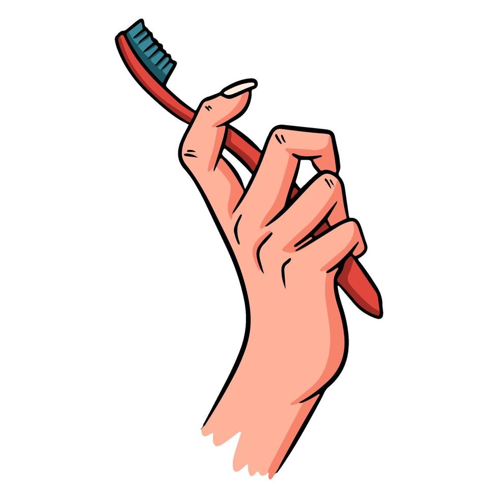 tandenborstel in hand cartoon stijl. vector