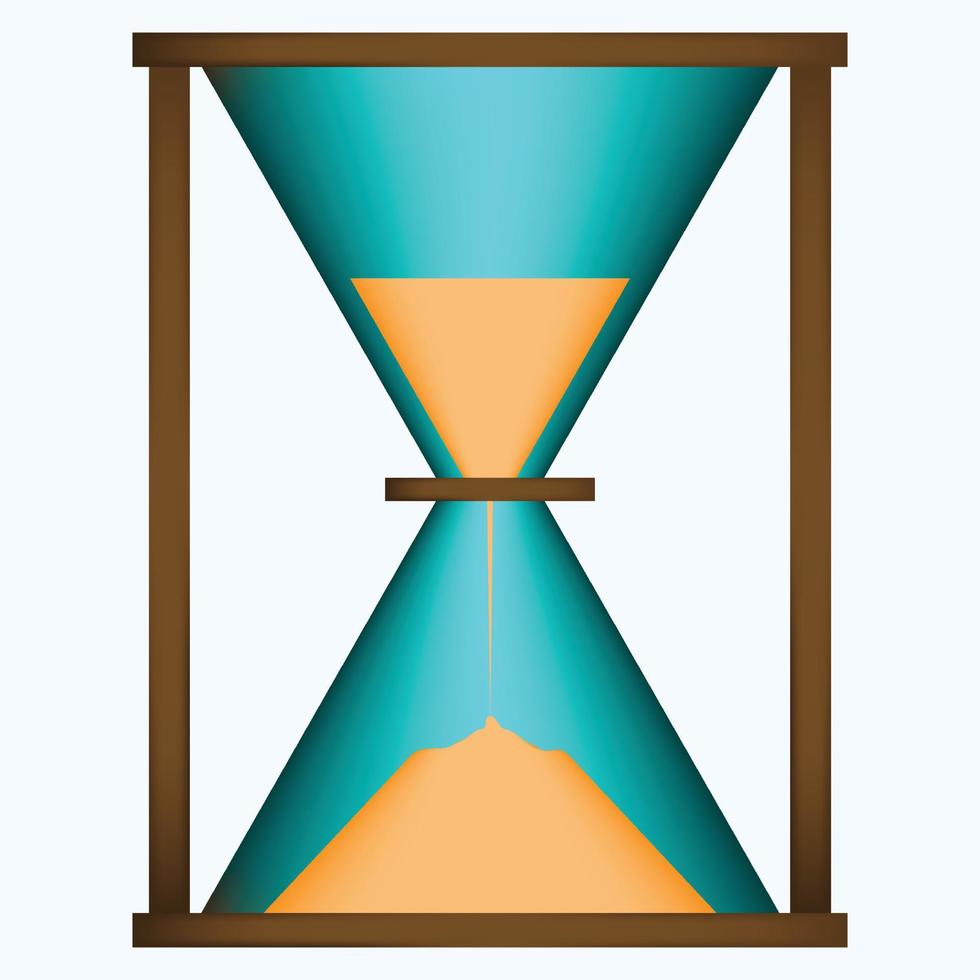 een 3d zand klok, glas zand klok bevat houten randen, bruin en blauw kleuren, drie dimensionaal object, zand klok vector illustratie, geschikt voor logo en teken en opleiding, oud klok systeem
