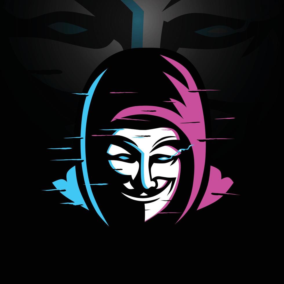 hacker mascotte voor sport- en esports logo. anoniem e-sport gaming vector. hacker gezicht muskus vector logo. capuchon vector logo