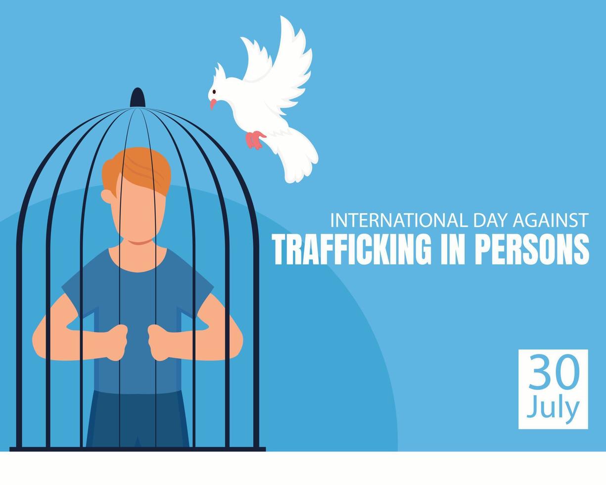 illustratie vector grafisch van een Mens gevangen in een vogelkooi, tonen een duif vliegend in de kooi, perfect voor Internationale dag, tegen mensenhandel in personen, vieren, wenskaart, enz.