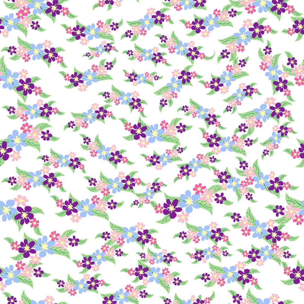 fantasie naadloos bloemen patroon met blauw, roze, Purper, rood, oranje bloemen en bladeren. elegant sjabloon voor mode vector