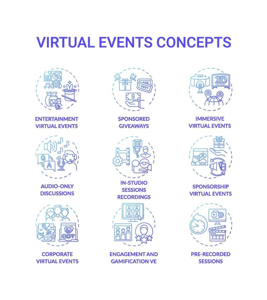 virtuele evenementen concept pictogrammen instellen vector