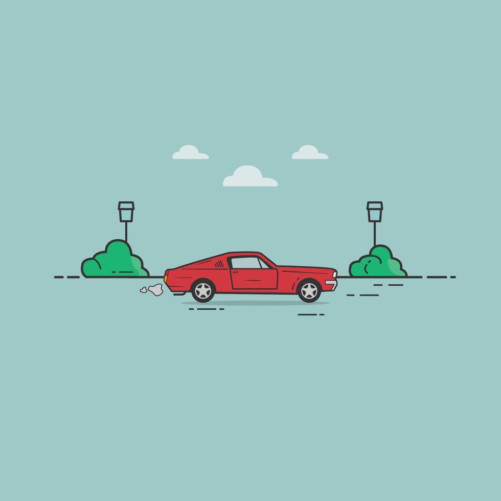 minimalistische illustratie van een retro auto met minimaal landschap ontwerp vector