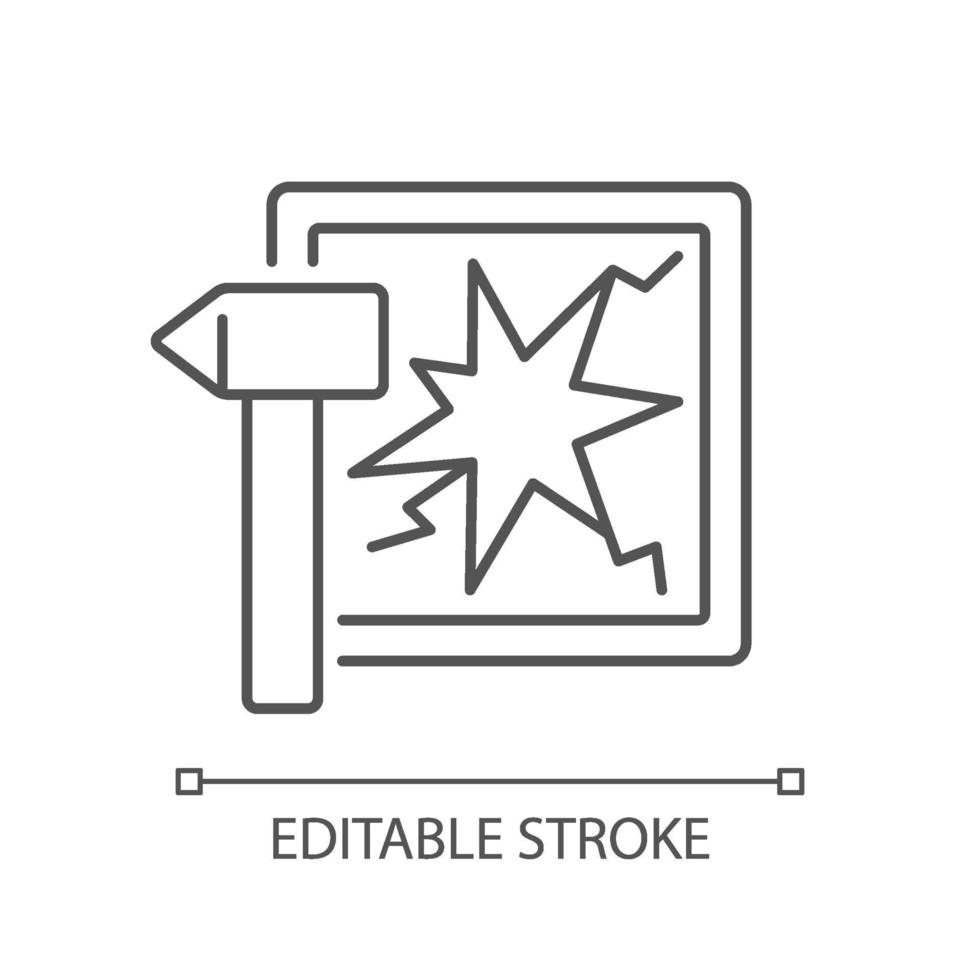 glas breken in geval van nood lineaire pictogram vector