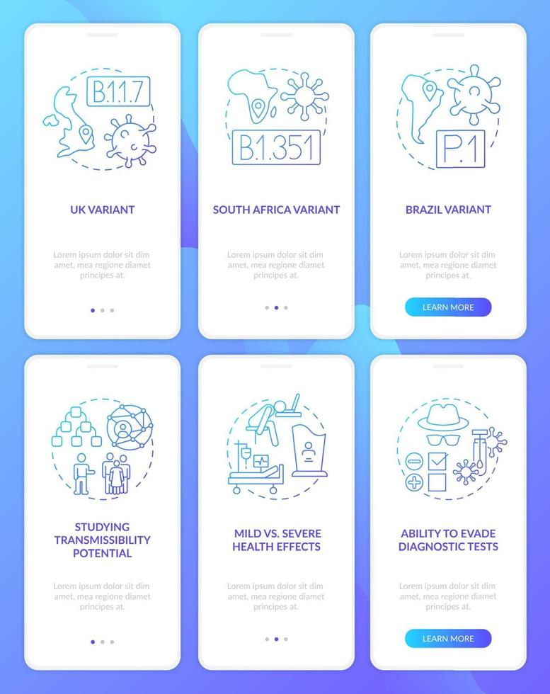 virusmutaties onboarding mobiele app-paginascherm met concepten vector