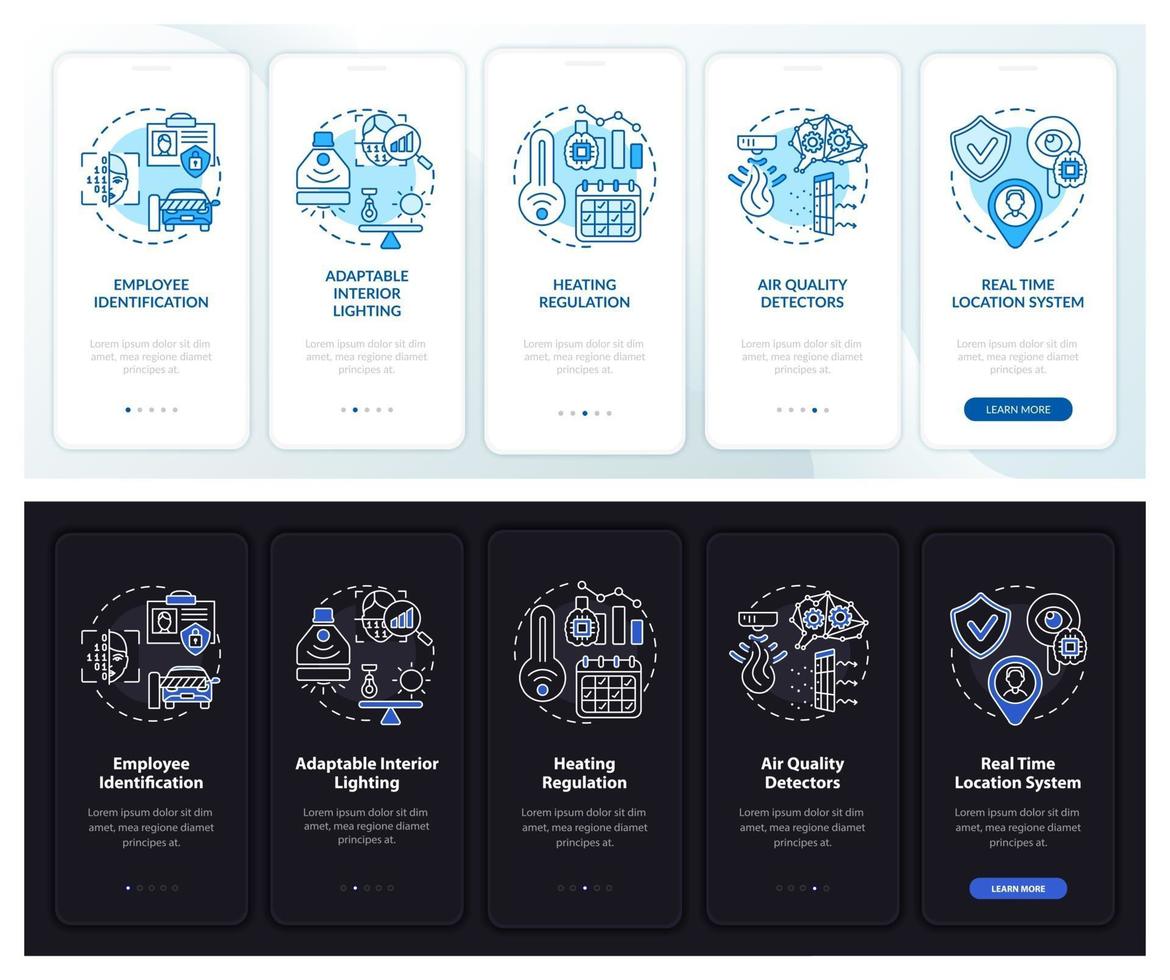 slimme werkplek onboarding mobiele app-paginascherm met concepten vector