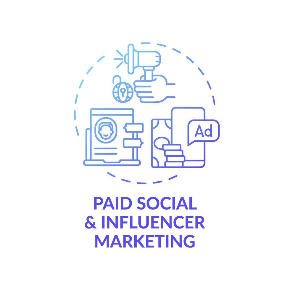 betaald sociaal en influencer marketingconcept pictogram vector