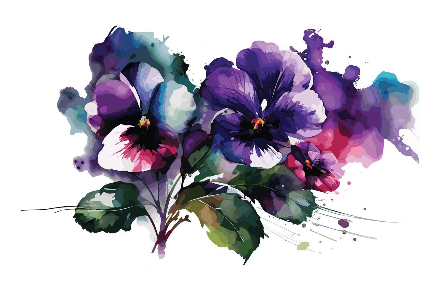 waterverf levendig viooltjes bloem illustratie ontwerp vector