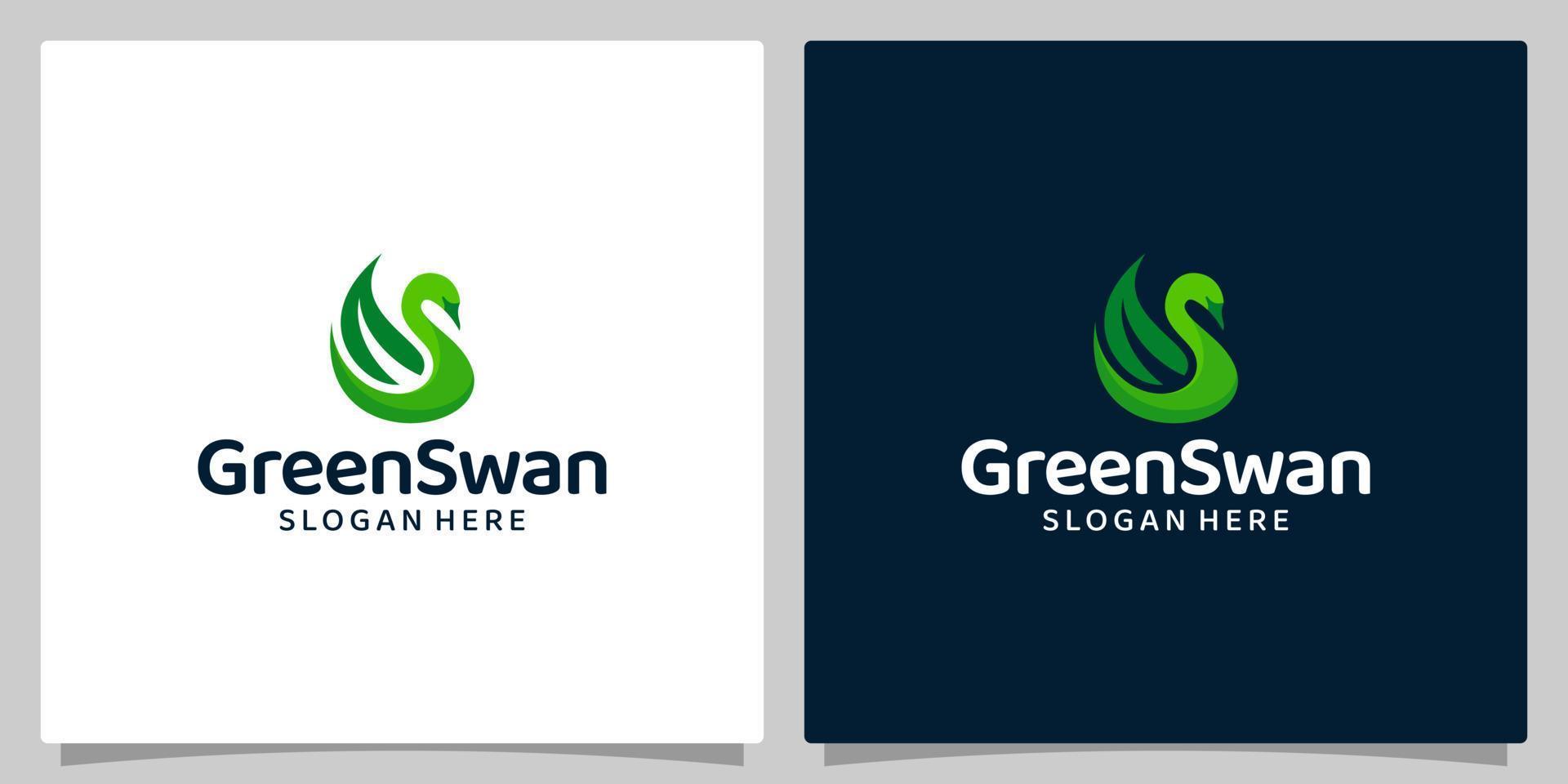 zwaan logo ontwerp sjabloon met blad groen logo grafisch ontwerp vector illustratie. symbool, icoon, creatief.
