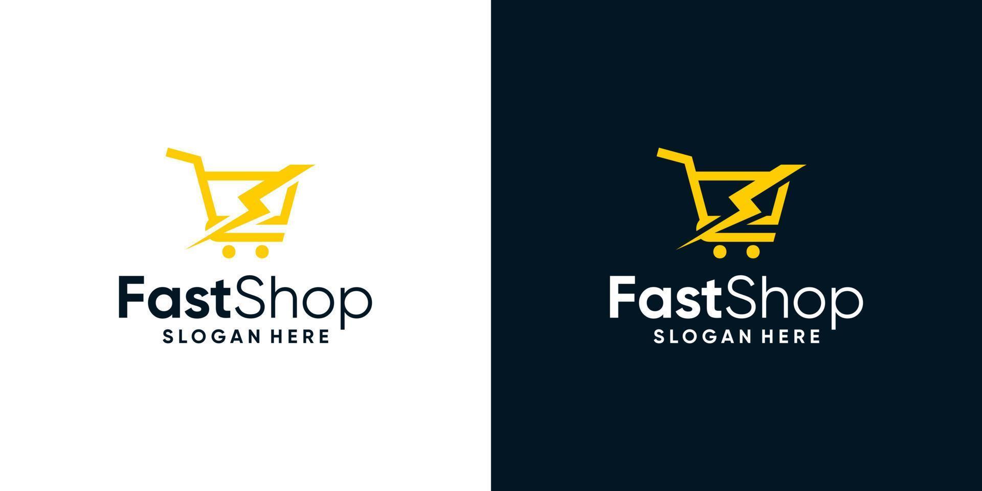 boodschappen doen kar logo ontwerp sjabloon met bliksem bout grafisch ontwerp illustratie. icoon, symbool, creatief. vector