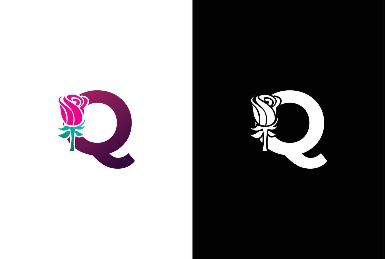 illustratie schoonheid roos met brief q teken logo vector ontwerp sjabloon. brief q met roos voor schoonheid en mode.