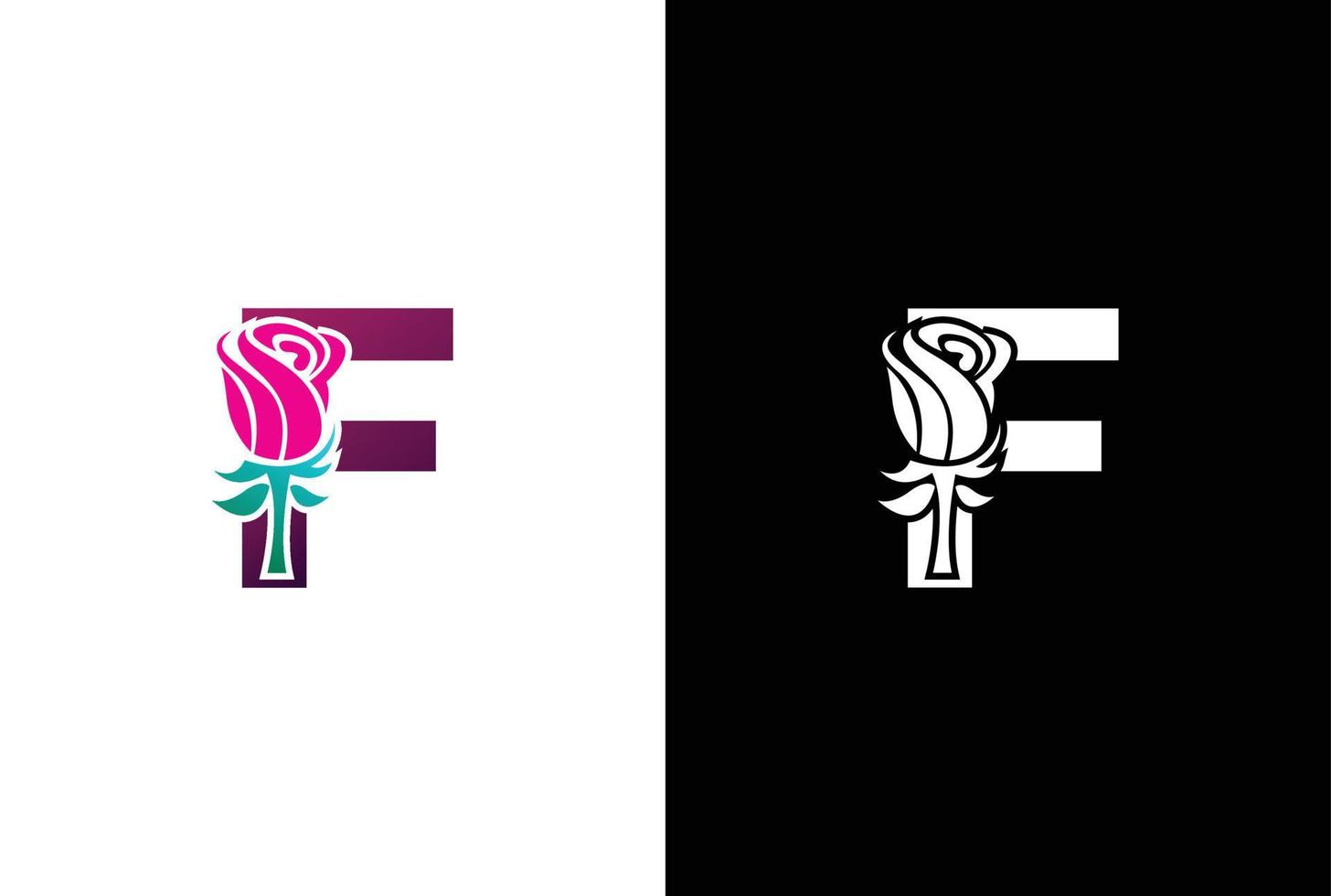 illustratie schoonheid roos met brief f teken logo vector ontwerp sjabloon. brief f met roos voor schoonheid en mode.