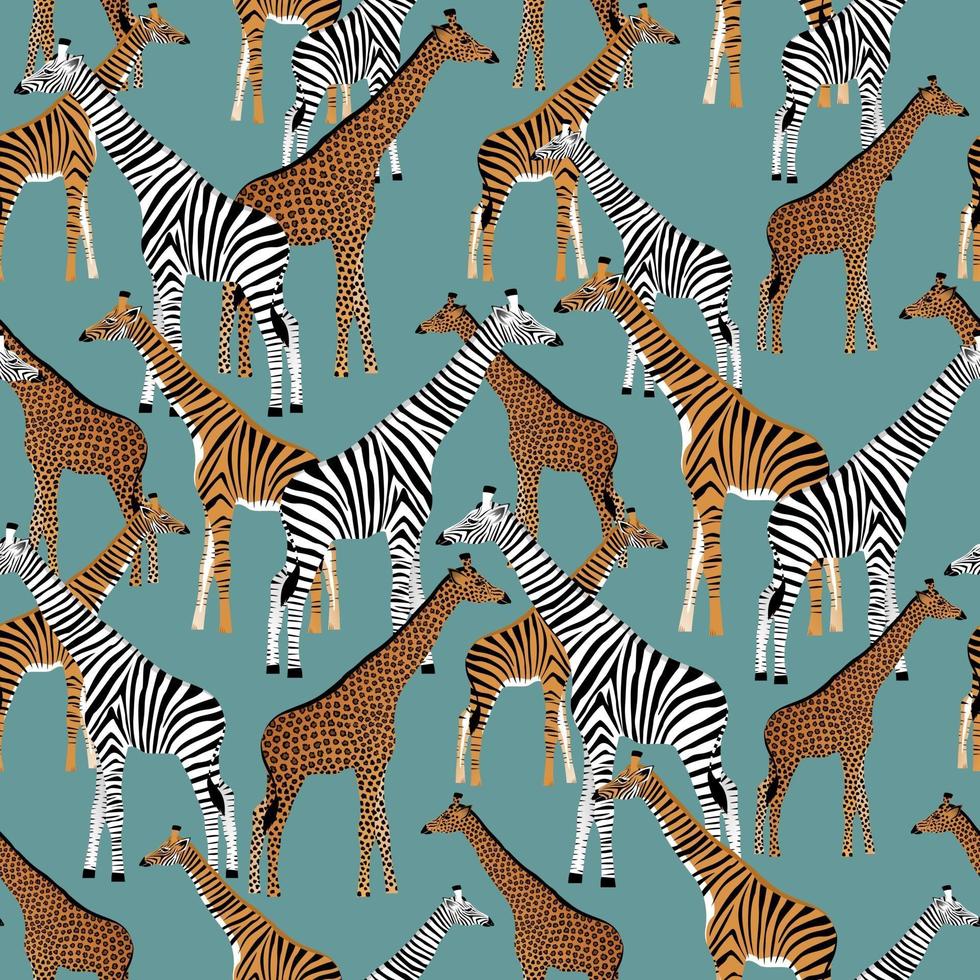 blauwe achtergrond met giraffen die zebra's, tijgers en luipaarden willen zijn vector