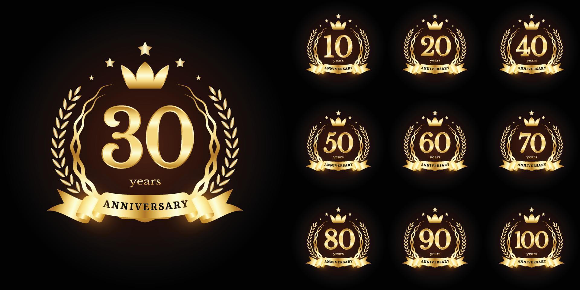 verjaardag gouden luxe aantal embleem logo symbool vector grafisch insigne voor verjaardag, leeftijd, zakelijke bedrijf, bruiloft, certificaat, jaar, evenement