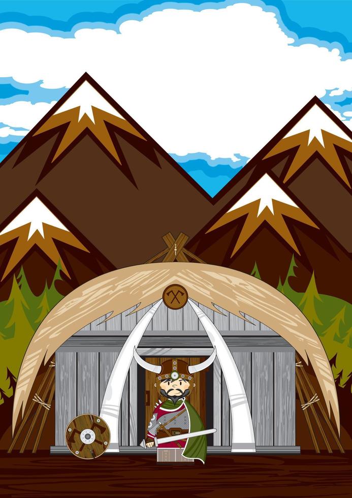 schattig tekenfilm viking krijger Bij hoeve norse geschiedenis illustratie vector