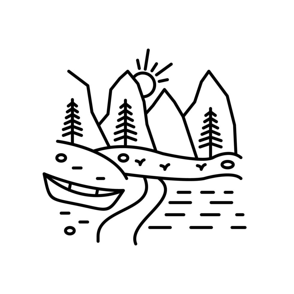 weg naar de bergen langs de rivier- lijn, schets vector teken, lineair stijl pictogram vector icoon