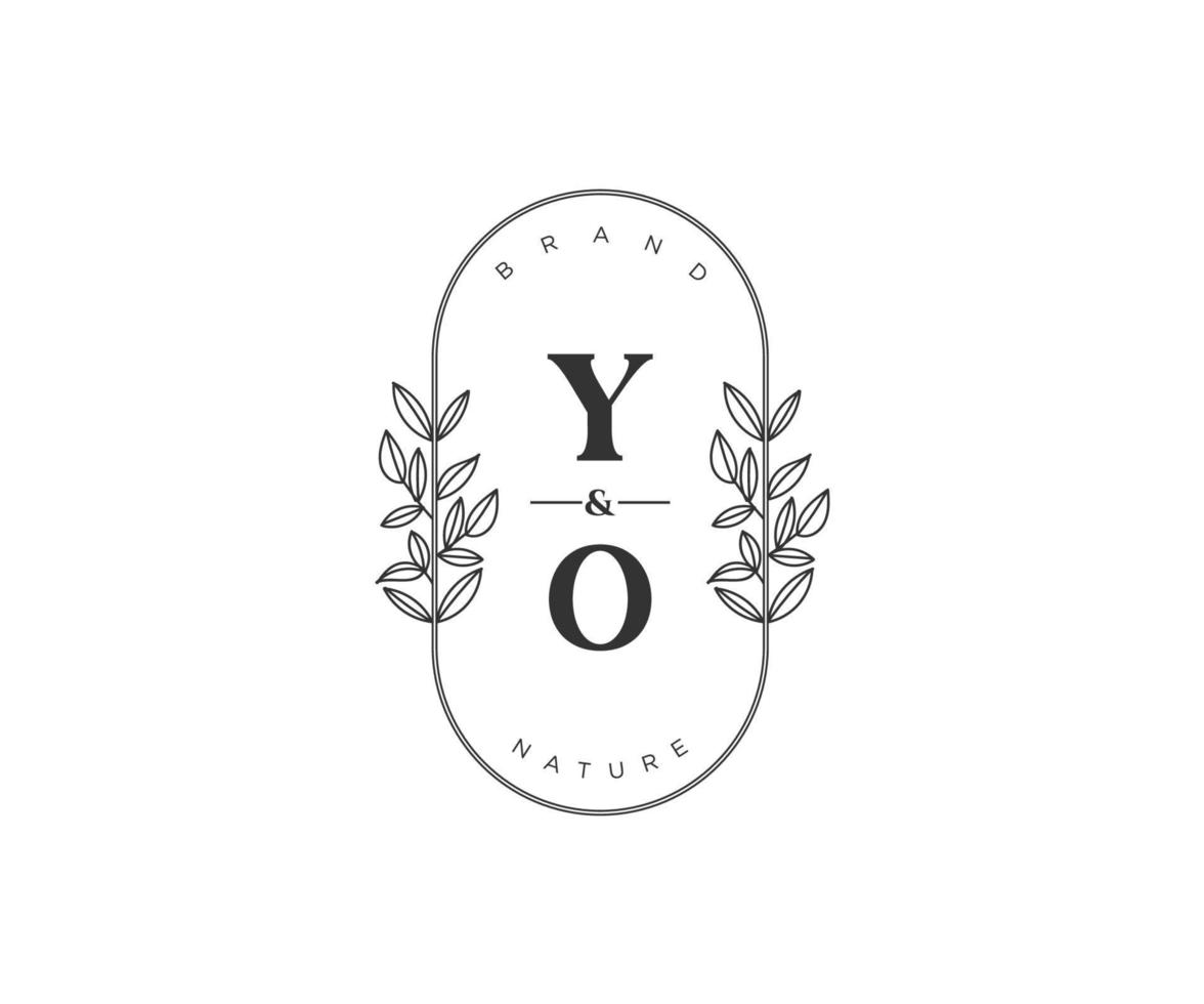 eerste yo brieven mooi bloemen vrouwelijk bewerkbare premade monoline logo geschikt voor spa salon huid haar- schoonheid winkel en kunstmatig bedrijf vector