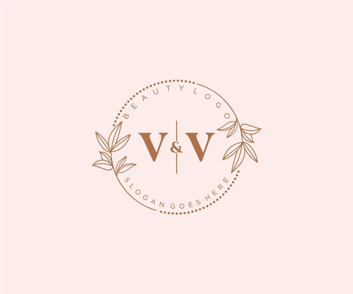 eerste vv brieven mooi bloemen vrouwelijk bewerkbare premade monoline logo geschikt voor spa salon huid haar- schoonheid winkel en kunstmatig bedrijf. vector