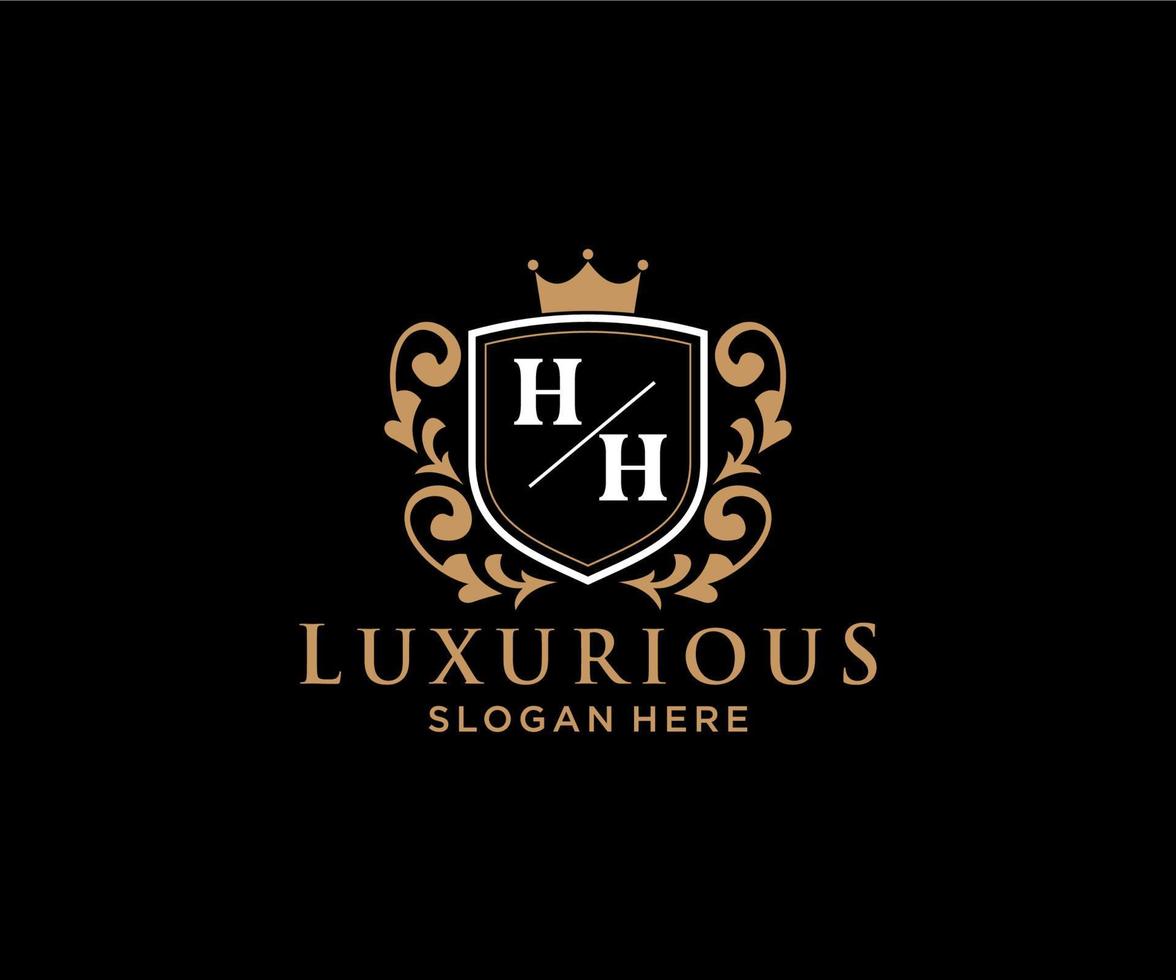 eerste hh brief Koninklijk luxe logo sjabloon in vector kunst voor restaurant, royalty, boetiek, cafe, hotel, heraldisch, sieraden, mode en andere vector illustratie.