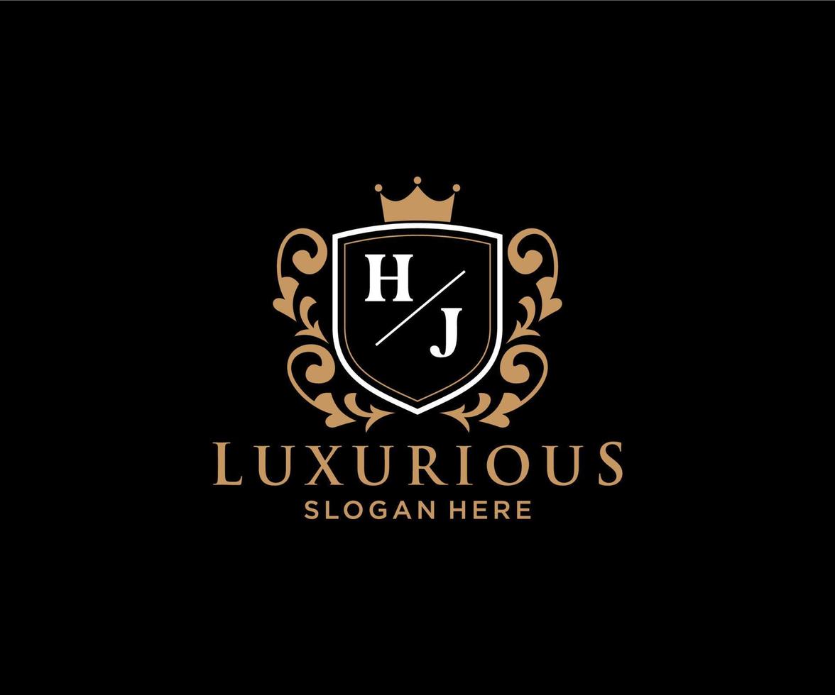 eerste hj brief Koninklijk luxe logo sjabloon in vector kunst voor restaurant, royalty, boetiek, cafe, hotel, heraldisch, sieraden, mode en andere vector illustratie.