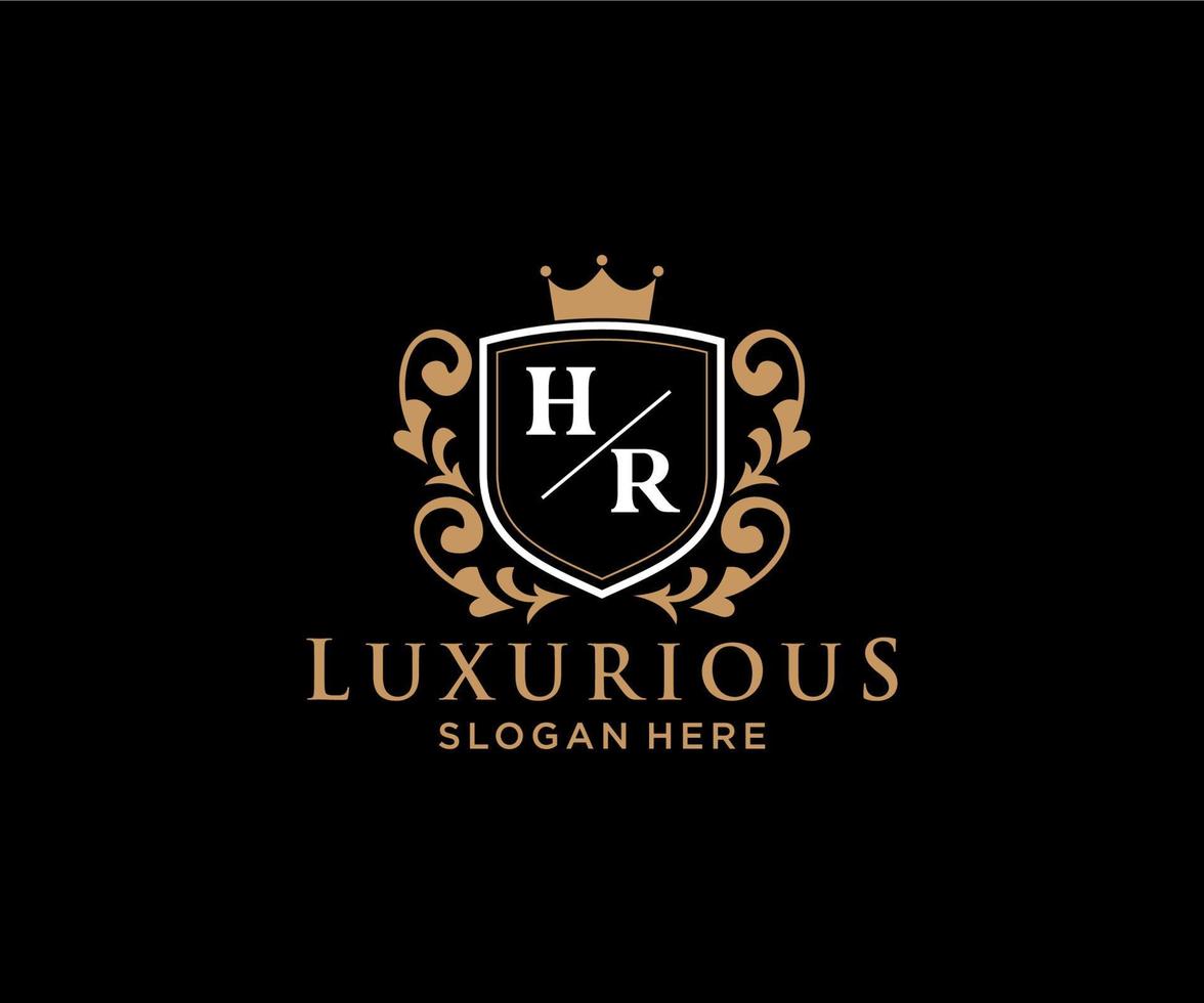 eerste hr brief Koninklijk luxe logo sjabloon in vector kunst voor restaurant, royalty, boetiek, cafe, hotel, heraldisch, sieraden, mode en andere vector illustratie.