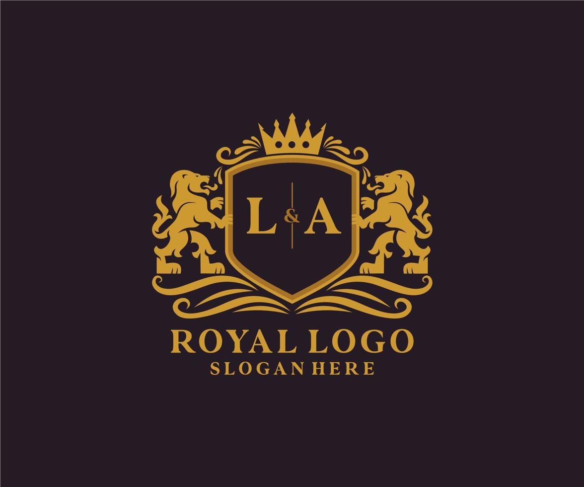 eerste la brief leeuw Koninklijk luxe logo sjabloon in vector kunst voor restaurant, royalty, boetiek, cafe, hotel, heraldisch, sieraden, mode en andere vector illustratie.