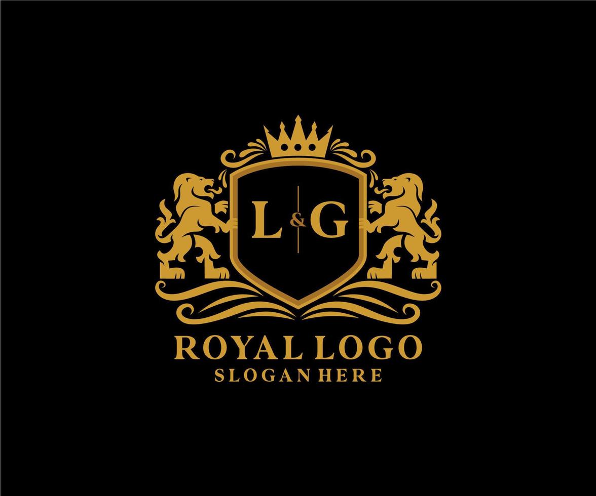 eerste lg brief leeuw Koninklijk luxe logo sjabloon in vector kunst voor restaurant, royalty, boetiek, cafe, hotel, heraldisch, sieraden, mode en andere vector illustratie.