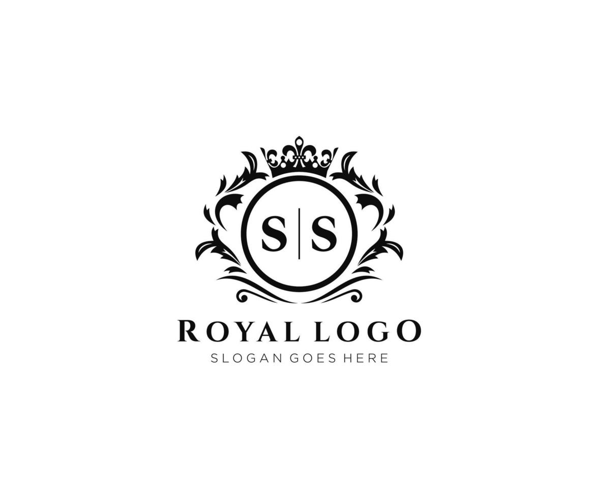 eerste ss brief luxueus merk logo sjabloon, voor restaurant, royalty, boetiek, cafe, hotel, heraldisch, sieraden, mode en andere vector illustratie.