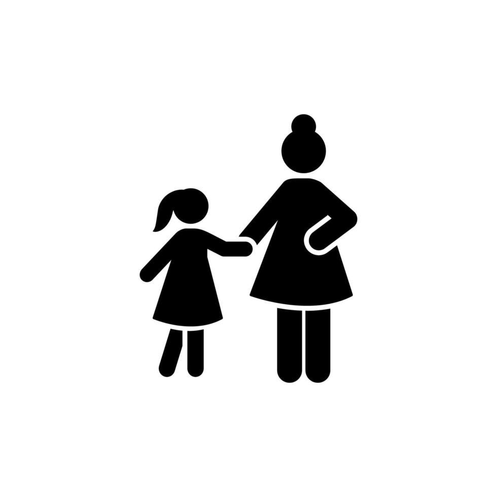 moeder meisje leerling Gaan school- pictogram vector icoon