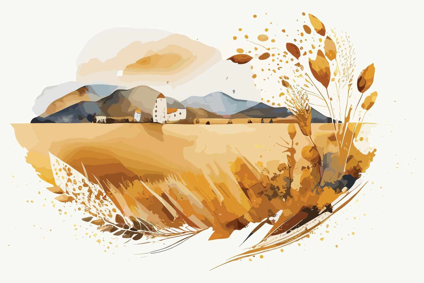 waterverf gouden velden met gewassen illustratie ontwerp vector