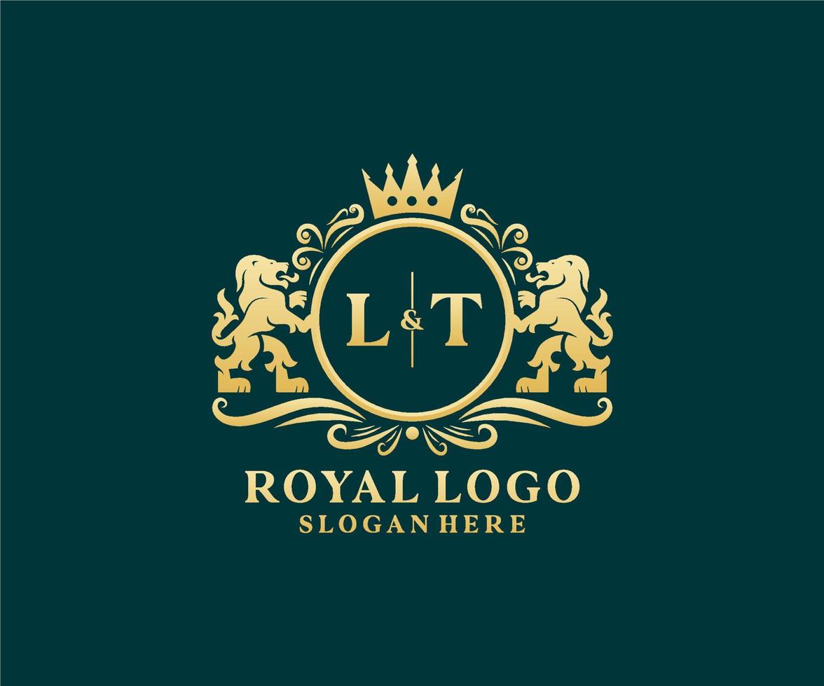 eerste lt brief leeuw Koninklijk luxe logo sjabloon in vector kunst voor restaurant, royalty, boetiek, cafe, hotel, heraldisch, sieraden, mode en andere vector illustratie.