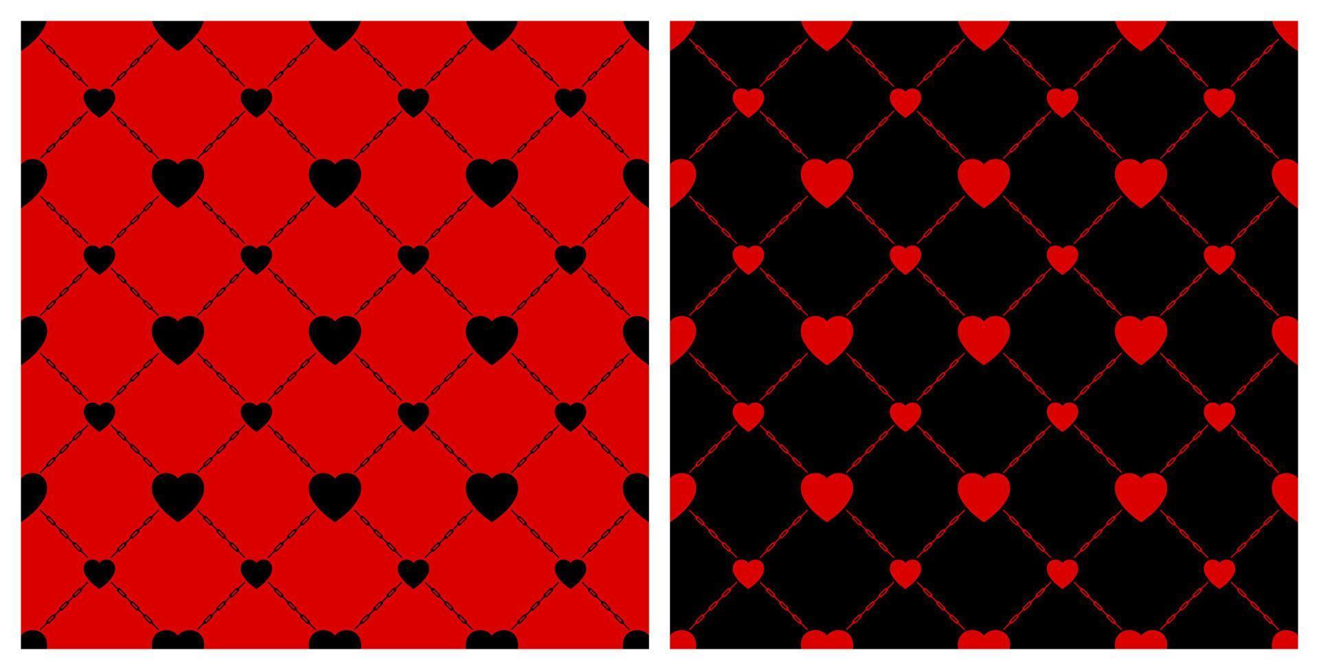naadloos achtergrond patroon. zwart rood hart keten maas schutting. structuur ontwerp voor kleding stof, tegel, banier, sjabloon, kaart, poster, achtergrond, muur. vector illustratie.