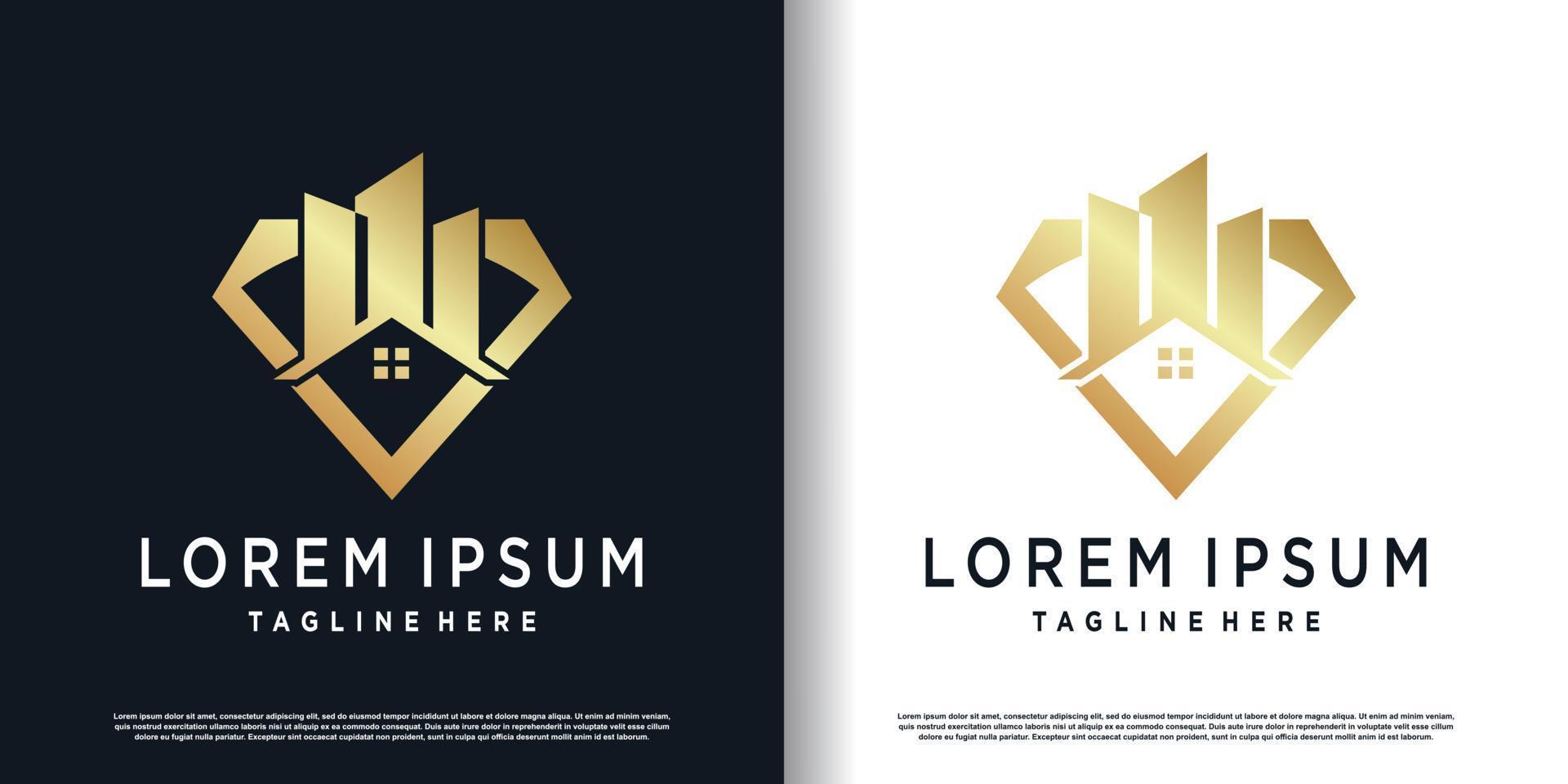 echt landgoed logo ontwerp met diamant element concept premie vector