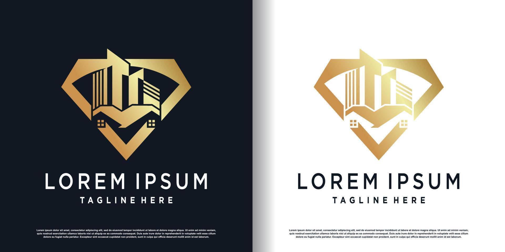 echt landgoed logo ontwerp met diamant element concept premie vector