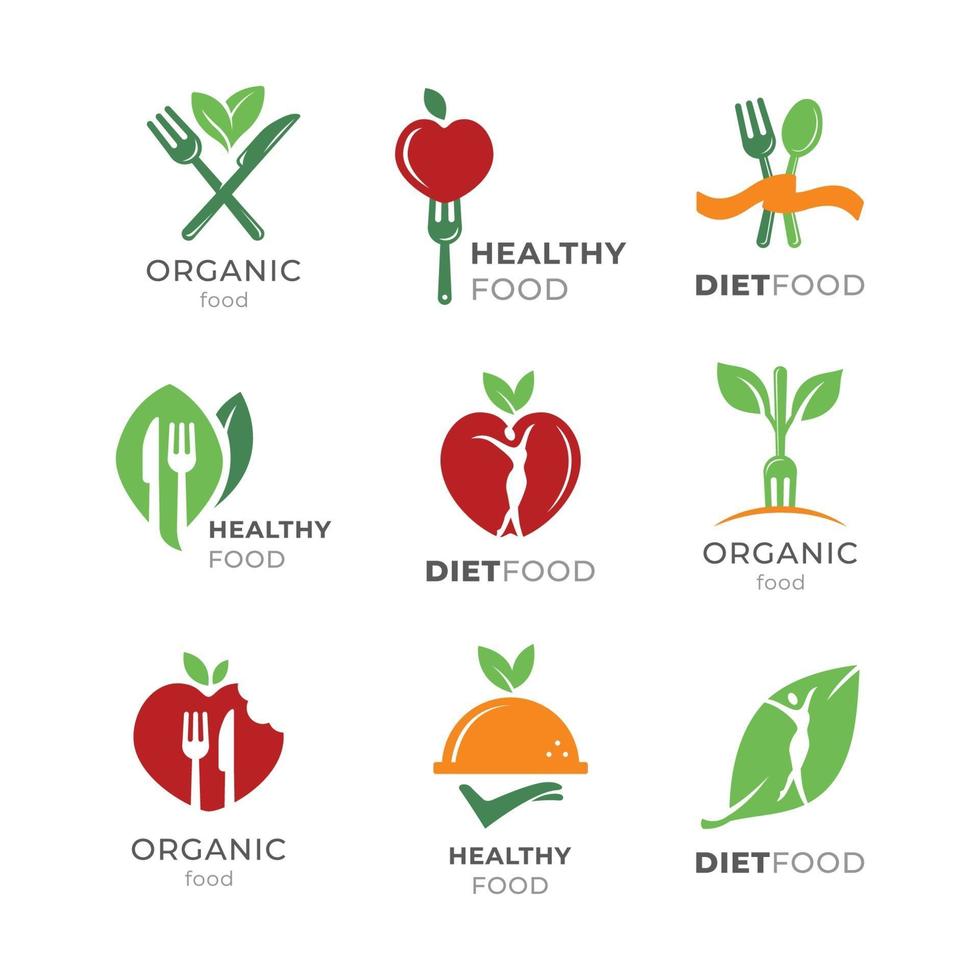 gezonde voeding eenvoudige logo set vector