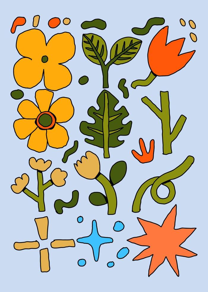 tekening hand- getrokken kleurrijk voorjaar bloemen 1 vector