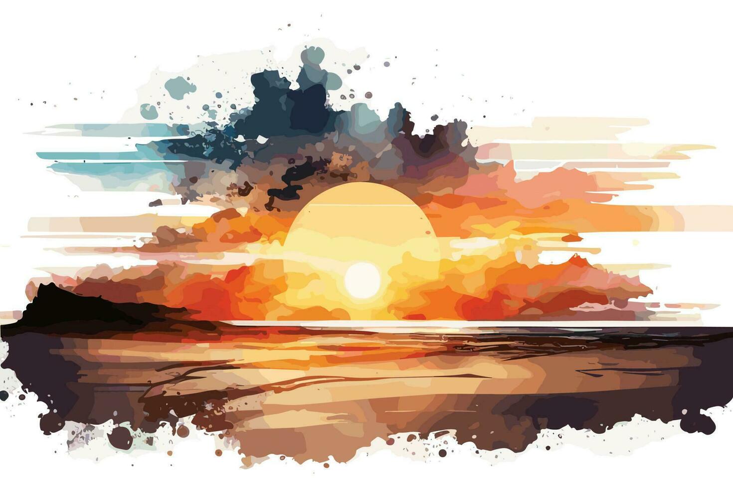 waterverf zonsondergang Bij de strand illustratie voor sociaal media advertenties, affiches, spandoeken, en boek covers ontwerp vector