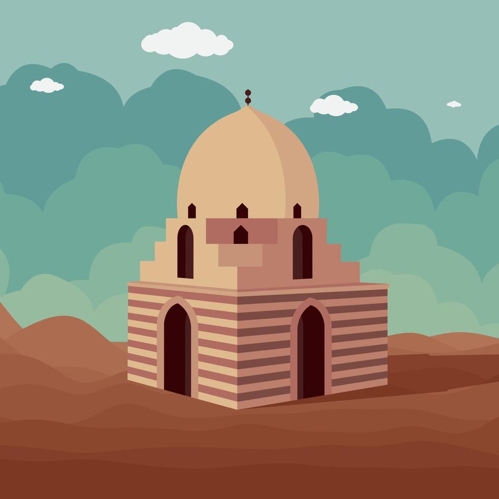 oud Islamitisch gebouw illustratie woestijn en wolken vector