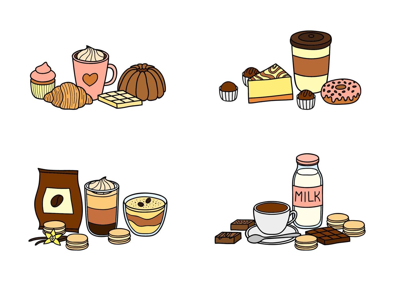 verschillend groepen van desserts en koffie. vector