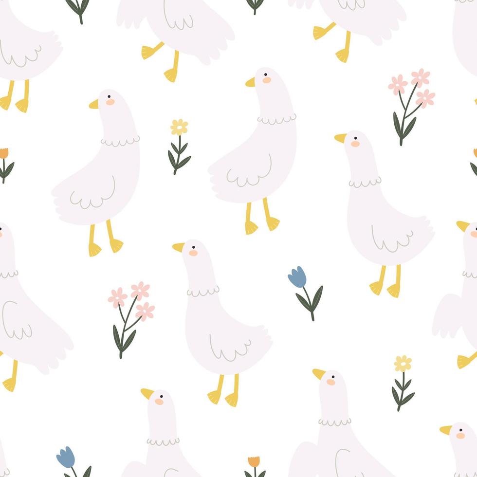 naadloos patroon met tekenfilm vogels, bloem. kleurrijk vector voor kinderen. hand- tekening, vlak stijl. baby ontwerp voor kleding stof, afdrukken, textiel, wikkel