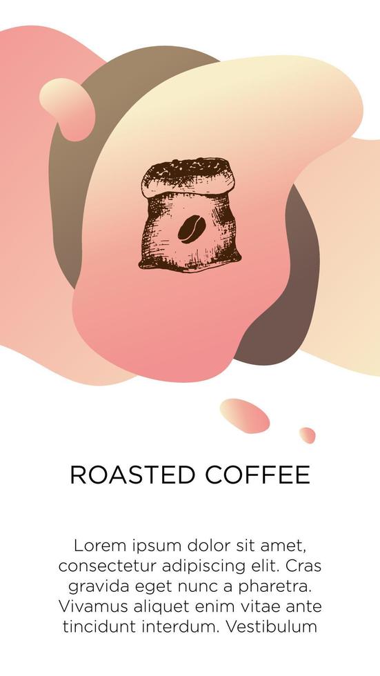 abstract creatief koffie achtergronden met kopiëren ruimte voor tekst en hand- trek icoon zak van koffie. vector concept voor koffie winkel huis, cafe met roze modern vloeistof achtergrond. sjabloon voor website