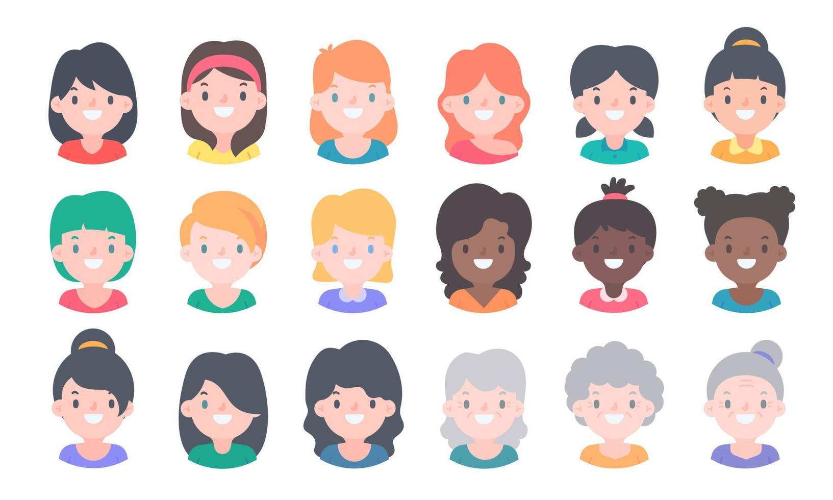 avatar met een jong gezicht afbeeldingen van Dames van divers nationaliteiten vector