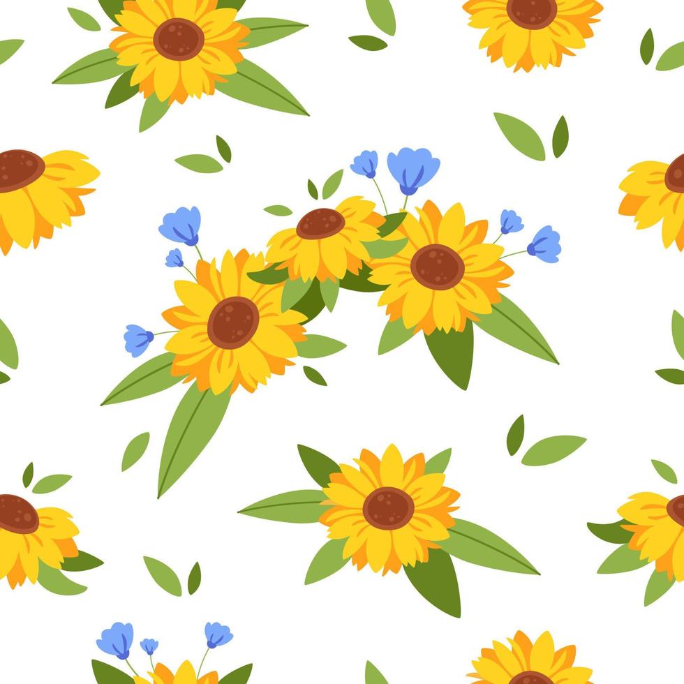 schattig zonnebloemen naadloos patroon. zonnebloemen boeket, lauwerkrans, bloemen. vector