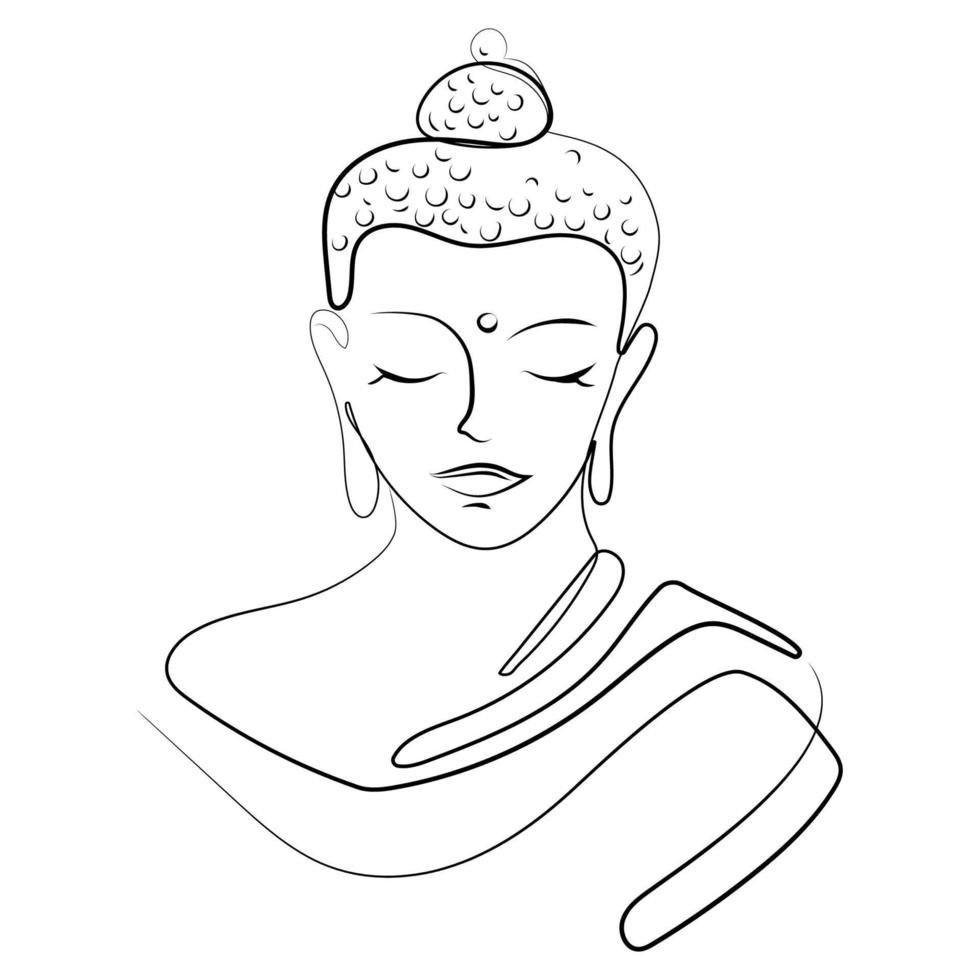 Boeddha portret doorlopend lijn tekening voor print, tattoo, logo, pictogram, embleem sjabloon vector illustratie.boeddha de symbool van hindoeïsme, Boeddhisme, geestelijkheid en verlichting.