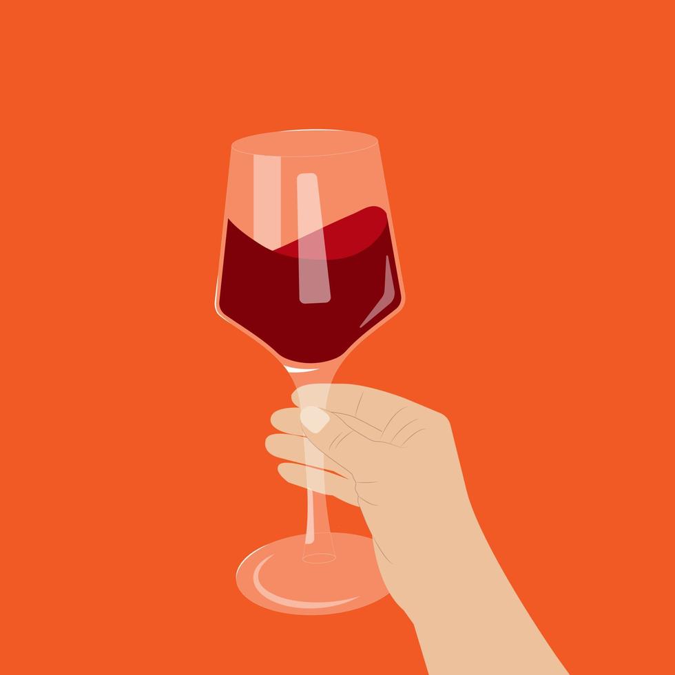 vrouw hand- Holding een glas met rood wijn. vector