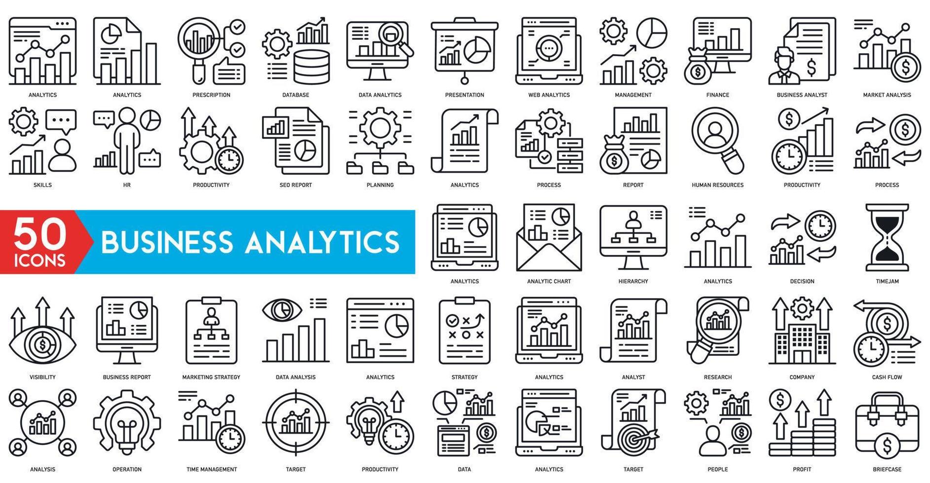 bedrijf analytics pictogrammen vector illustratie stijl