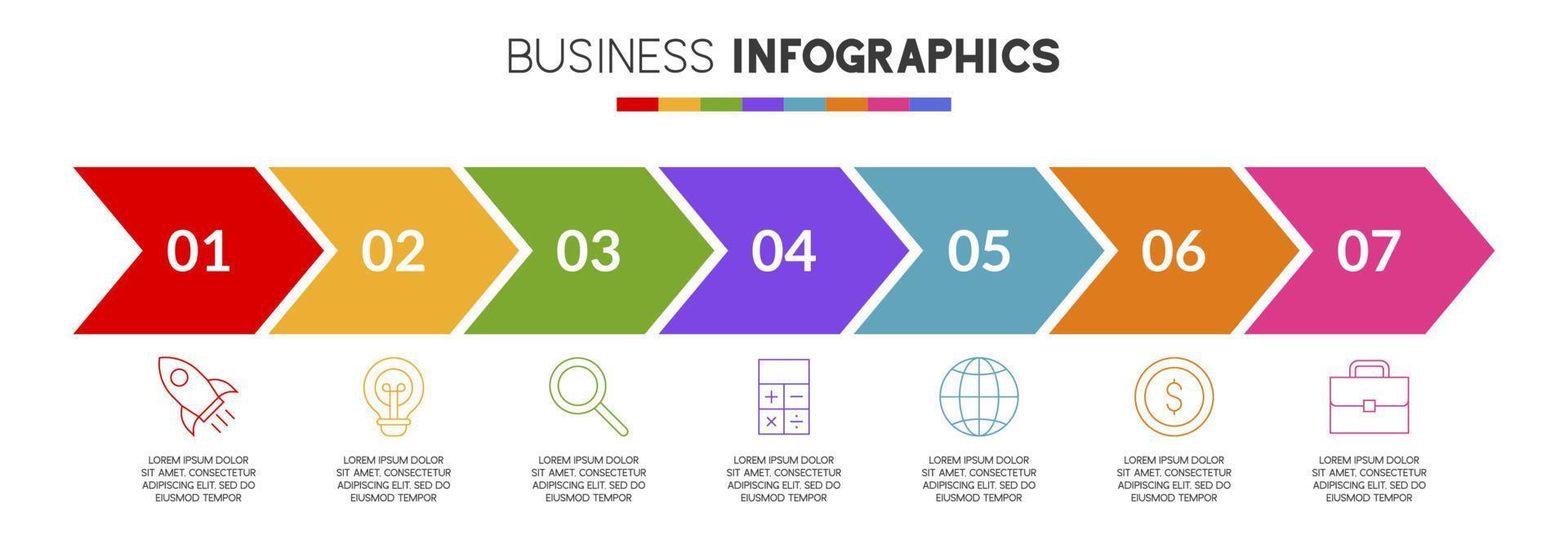 infographics ontwerp sjabloon en pictogrammen met 7 opties of 7 stappen vector