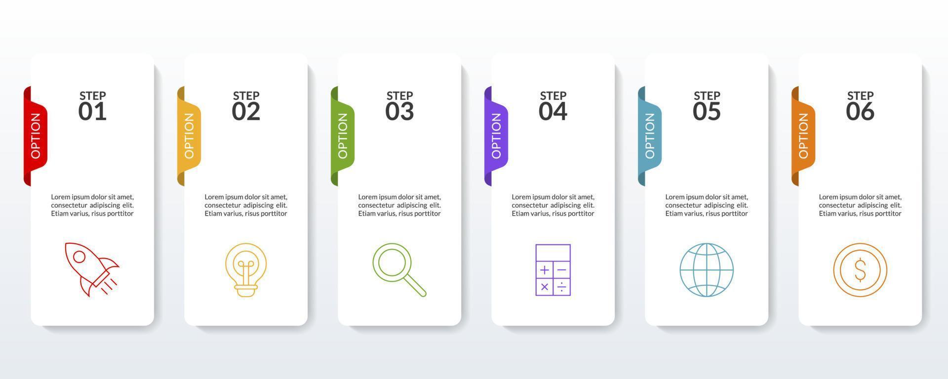 infographics ontwerp sjabloon en pictogrammen met 6 opties of 6 stappen vector