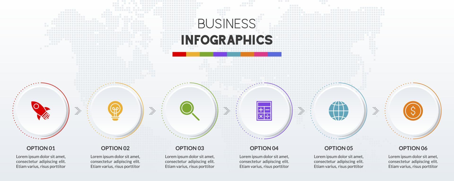 infographics ontwerp sjabloon en pictogrammen met 6 opties of 6 stappen vector